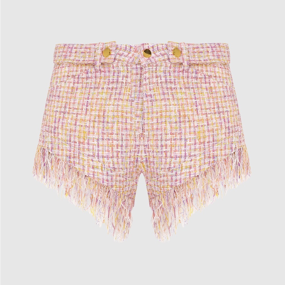 Retrofete High Waist Tweed Shorts in Pink and Yellow